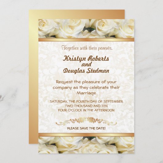 White Rose - Uitnodiging voor bruiloft (Voorkant / Achterkant)