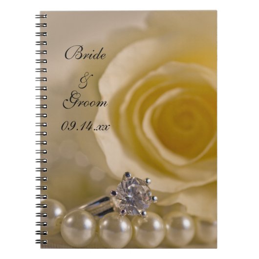 White Rose, Verloving Ring and Pearls Wedding Notitieboek (Voorkant)