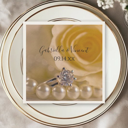 White Rose, Verloving Ring and Pearls Wedding Servetten