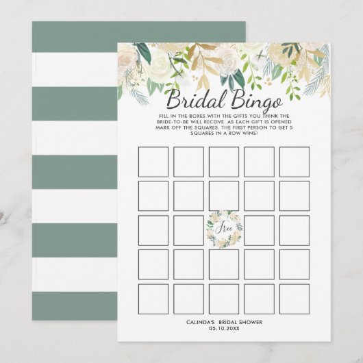 White Rose Vrijgezellenfeest Bingo Game Kaart (Voorkant / Achterkant)