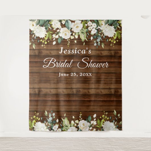 White Rose Vrijgezellenfeest Chic Photo Booth Back Wandkleed (Voorkant)