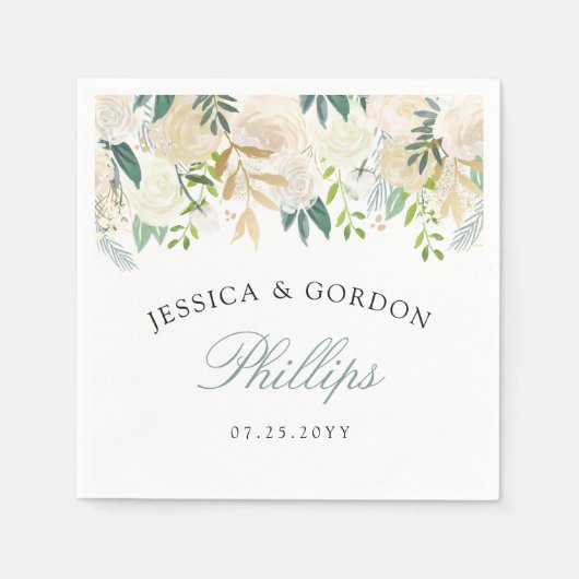 White Rose-Waterverf | bruiloftscocktail Servet (Voorkant)