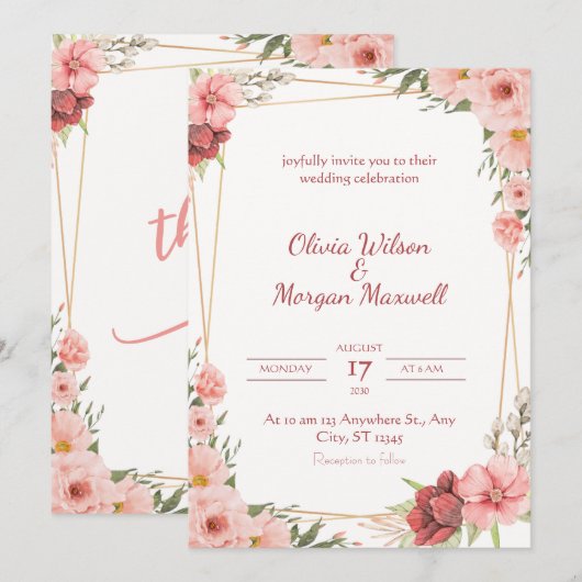 White Rose Wedding Card Kaart (Voorkant / Achterkant)