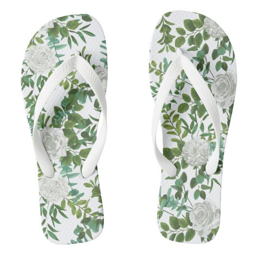 White Rose Wedding Floral Classic Teenslippers (Voetbed)