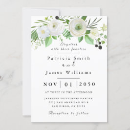 White Rose Wedding Invitation Kaart