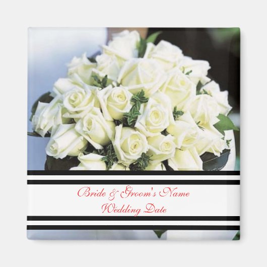 White Rose Wedding Magnet Favor Sjabloon (Voorkant)