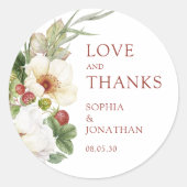 White Rose Wild Strawberry Wedding Bedankt Ronde Sticker (Voorkant)