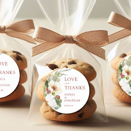 White Rose Wild Strawberry Wedding Bedankt Ronde Sticker