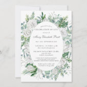 White Rose Winter Greenery Botanical Funeral Kaart (Voorkant)