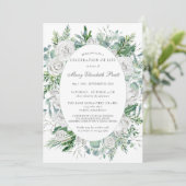 White Rose Winter Greenery Botanical Funeral Kaart (Staand voorkant)