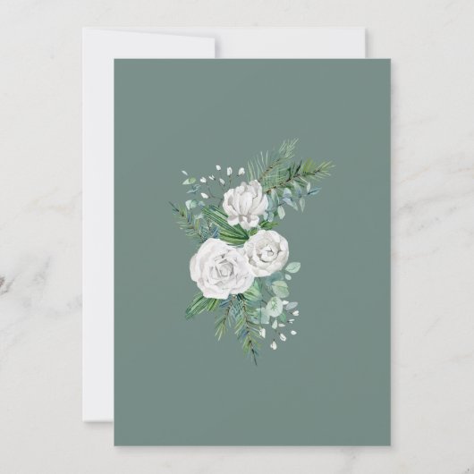 White Rose Winter Greenery Botanical Funeral Kaart (Achterkant)