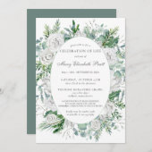 White Rose Winter Greenery Botanical Funeral Kaart (Voorkant / Achterkant)