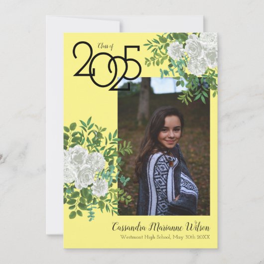 White Rose Yellow Photo Afstuderen Aankondiging (Voorkant)