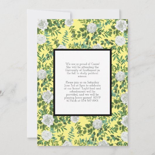 White Rose Yellow Photo Afstuderen Aankondiging (Achterkant)