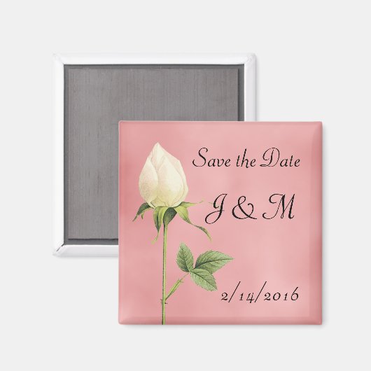 White Rosebud Custom Save the Date Magnet (Voorkant / Achterkant)