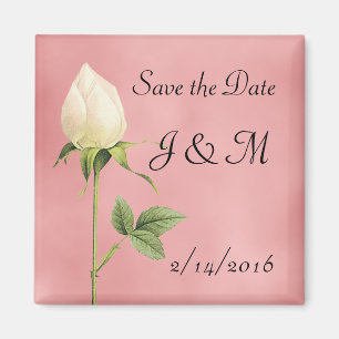 White Rosebud Custom Save the Date Magnet