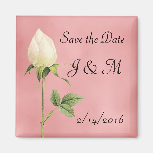 White Rosebud Custom Save the Date Magnet (Voorkant)
