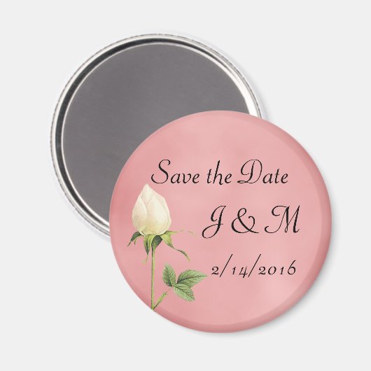 White Rosebud Custom Save the Date Magnet (Voorkant / Achterkant)