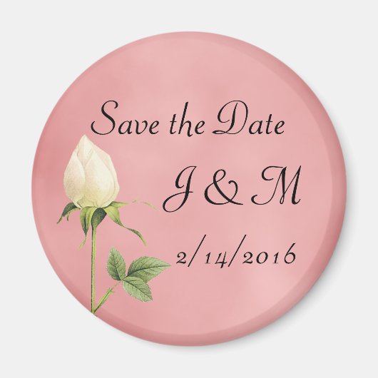 White Rosebud Custom Save the Date Magnet (Voorkant)