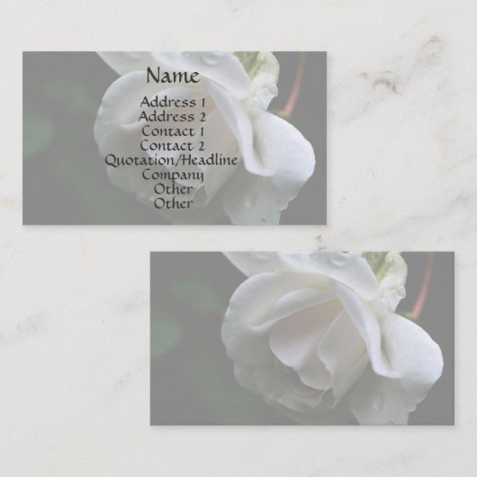 White Rosebud Raindrops Floral Visitekaartje (Voorkant / Achterkant)