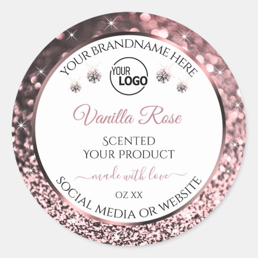 White Rosegold Glitter Product Label Logo Diamonds (Voorkant)