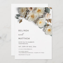 White Roses 3D Flowers Elegant White Wedding Kaart