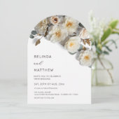 White Roses 3D Flowers Modern Arch Wedding Kaart (Staand voorkant)