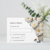 White Roses 3D Flowers RSVP Kaartje (Staand voorkant)