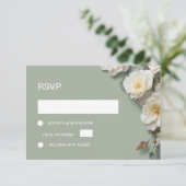 White Roses 3D Flowers RSVP Kaartje (Staand voorkant)