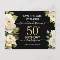 White Roses 50th Birthday Save the Date Briefkaart