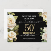 White Roses 50th Birthday Save the Date Briefkaart (Voorkant / Achterkant)