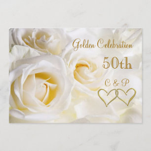 White roses 50th Wedding Jubileum Invitation Kaart