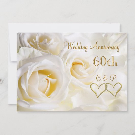 White roses 60th Wedding Jubileum Invitation Kaart (Voorkant)