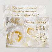 White roses 60th Wedding Jubileum Invitation Kaart (Voorkant / Achterkant)