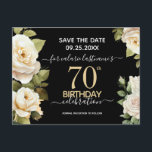 White Roses 70th Birthday Save the Date Briefkaart<br><div class="desc">White roses waterverf 70ste verjaardagsfeest. Elegant bloemontwerp voor elk jaar verjaardagsfeest.Gemakkelijk aan te passen aan sjabloon. Prachtig sparen het ontwerp van de sjabloon van de verjaardagsdag. Eenvoudig chic modern elegant stijlvol trendy waterverf floreel design</div>