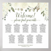 White Roses 9 Table Boho Wedding Seating Chart Poster (Voorkant)