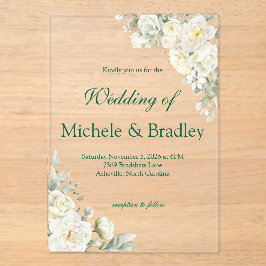 White Roses Acrylic Wedding Invitation Acryl Uitnodigingen