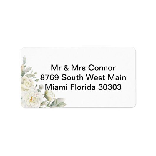 White Roses Address Label Wedding (Voorkant)