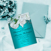 White Roses and Aqua Wedding Invitation Briefkaart
