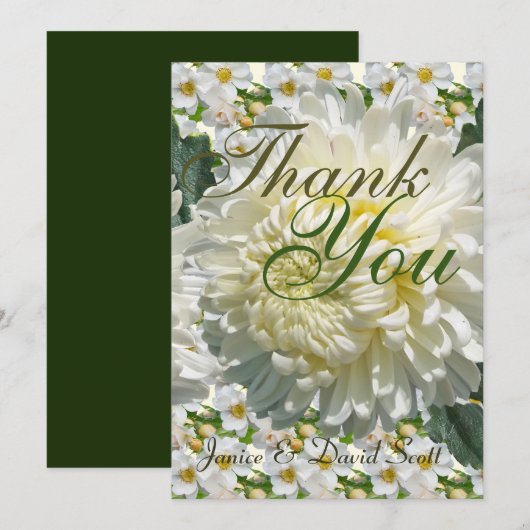 White Roses and Chrysanthemum Wedding Bedankt (Voorkant / Achterkant)