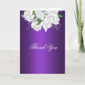 White Roses and Elegant Paars Wedding Bedankkaart (Voorkant)