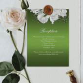 White Roses and Emerald Green Wedding Reception Informatiekaartje