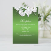 White Roses and Emerald Green Wedding Reception Informatiekaartje (Staand voorkant)