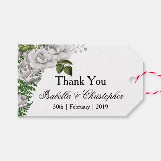 White Roses and Ferns Wedding Bedankt Cadeaulabel (Voorkant (Horizontaal))