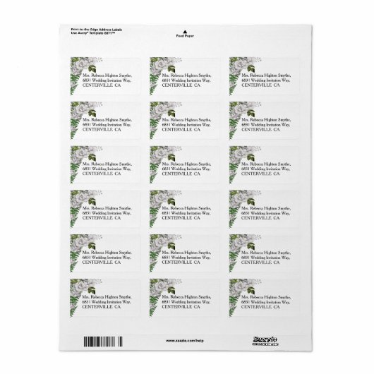White Roses and Ferns Wedding Etiket (Full Sheet)