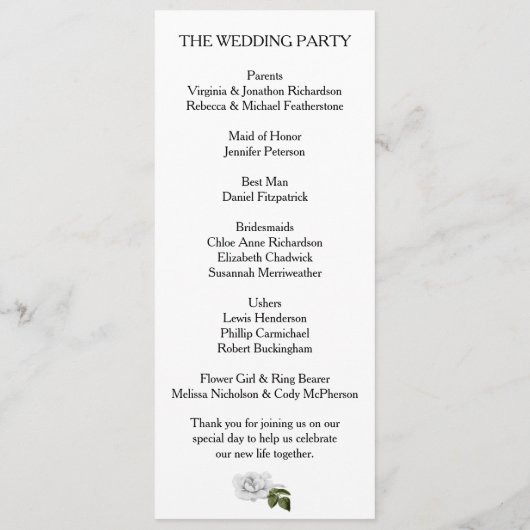 White Roses and Ferns Wedding Programme Programmakaart (Achterkant)