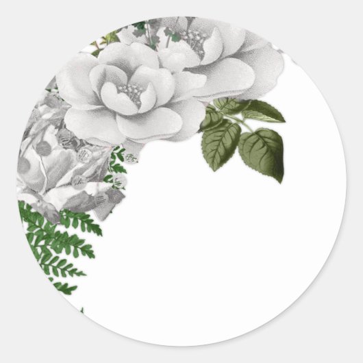 White Roses and Ferns Wedding Ronde Sticker (Voorkant)