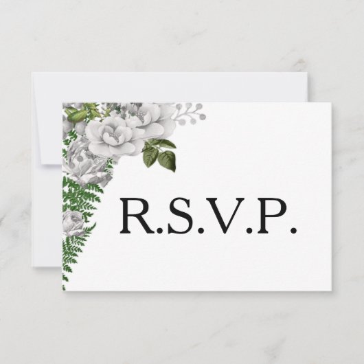 White Roses and Ferns Wedding RSVP (Voorkant)
