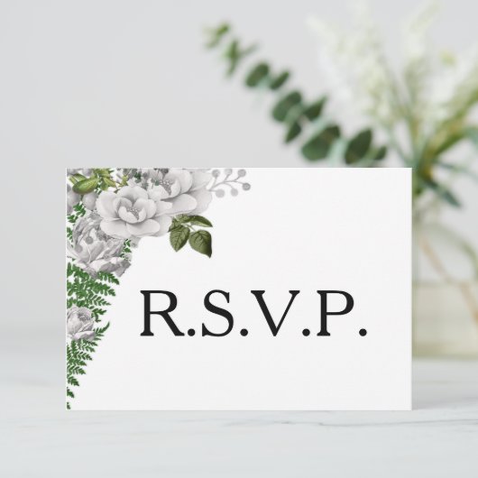White Roses and Ferns Wedding RSVP (Staand voorkant)