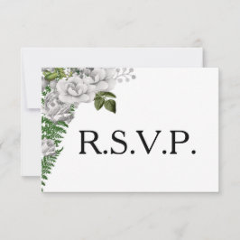 White Roses and Ferns Wedding RSVP Kaartje